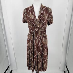 Signature by Sangria Dress Womens 12 Brown Black Snakeskin Print Ruched Waist